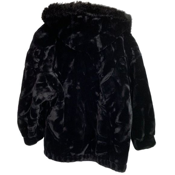 Jacobson's Vintage Faux Fur Zip Jacket Size 14 EUC Hood Black Plush Winter 6404 - Picture 9 of 10
